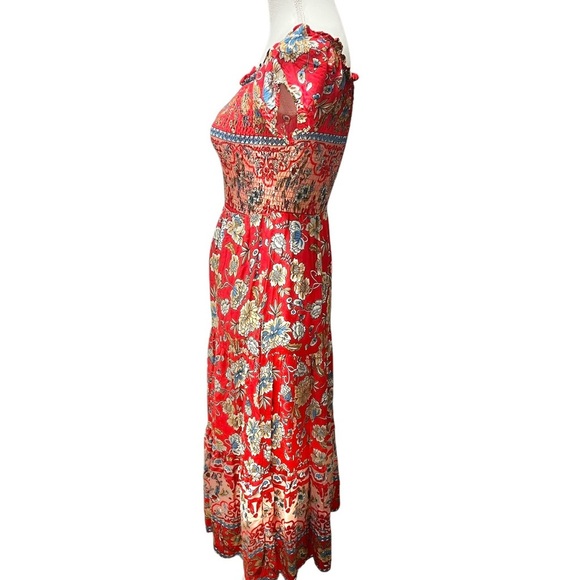 De' Sepreso Bohemian Off The Shoulder Floral Boho Vacation Dress Red Small NWT - Picture 4 of 15
